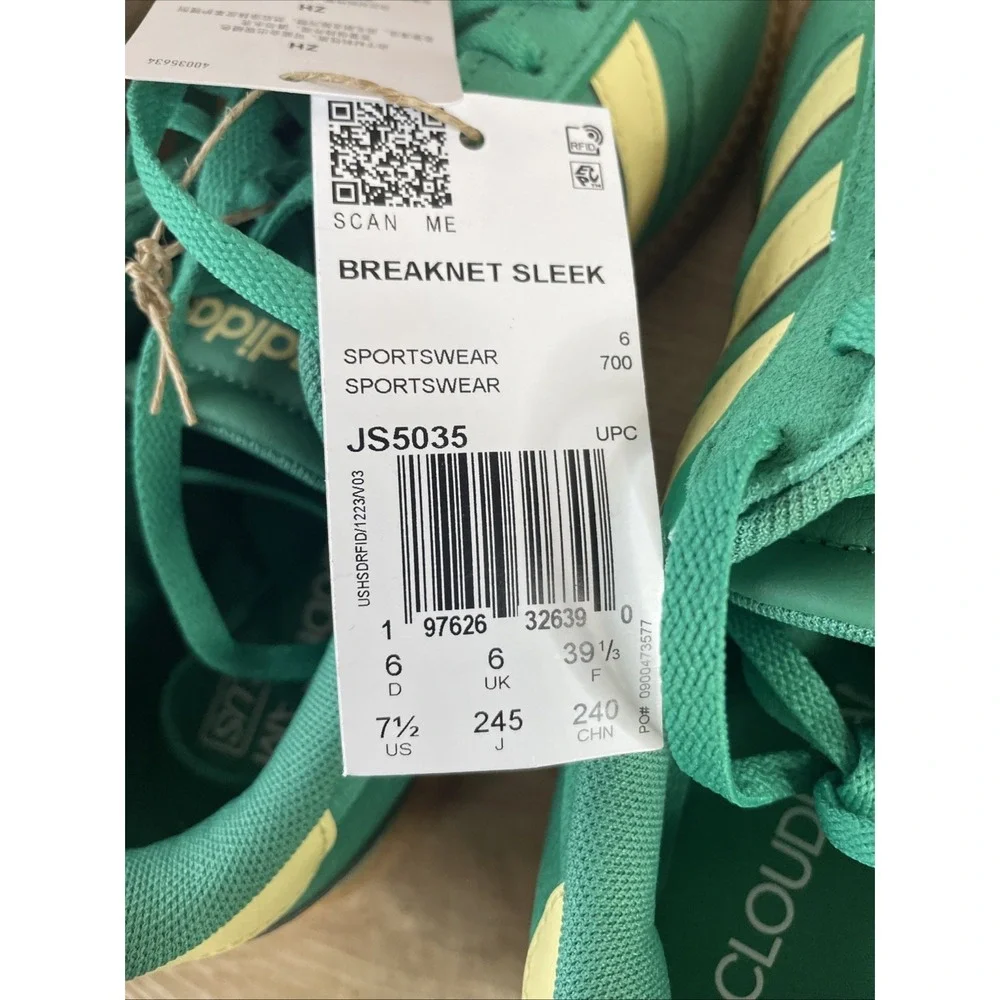 Adidas Breaknet Sleek JS5035 Sneaker Womens US 7.5 Green Yellow Sportswear Shoes